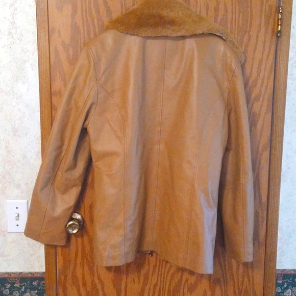 Camel Leather Jacket Removable Faux Fur Collar 2XL - Picture 4 of 6